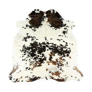 Light Tricolor Cowhide Rug, Premium Quality Genuine Leather Cow Hide, White, ...