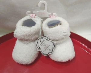NEW LaLine Baby Girl Booties 1 Yr Cozy White Fleece Infant Shoes Hook & Loop - Picture 1 of 15