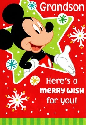 Tarjeta de sello temático de Mickey Mouse para nieto de Feliz Navidad de Walt Disney  Foto 1 de 3