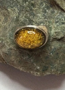 Big, Bold, Dramatic Handmade Natural Amber, Sterling Silver Ring, Ring Size - 7 - Picture 1 of 3