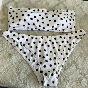 Khongboon Sz L Black & White Polka Dot Strapless Bikini NWT - Picture 1 of 7