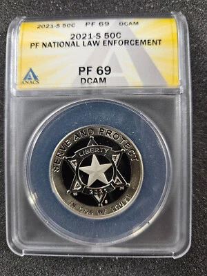 🌟 2021-S 50c Proof National Law Enforcement Half Dollar Coin ANACS PF69 DCAM - Image 1 of 2