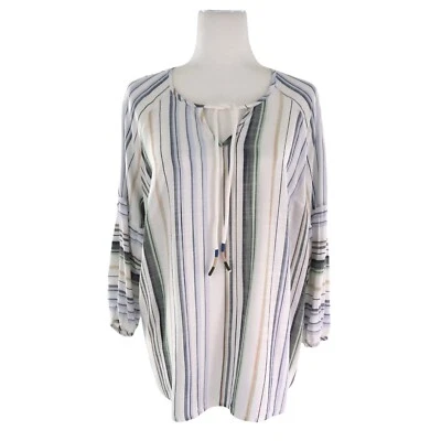 Tribal Jeans Striped Top Womens M White Resort Wear Polished Night Out Casual - Image 1 of 4