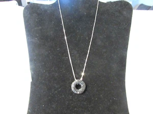 Sterling Silver Pave Crystal Jet Life Saver Circle Pendant Necklace-New - Picture 1 of 5