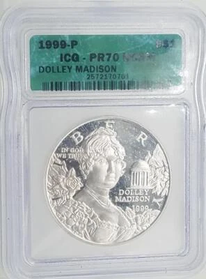 1999 P DOLLEY MADISON S$1 PF | Modern Proof Commemorative | ICG PR70 DCAM - Image 1 of 3