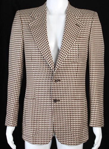 SAINT LAURENT (YSL) Giacca blazer uomo YVES SAINT LAURENT bianco e marrone check tessuto seta 46