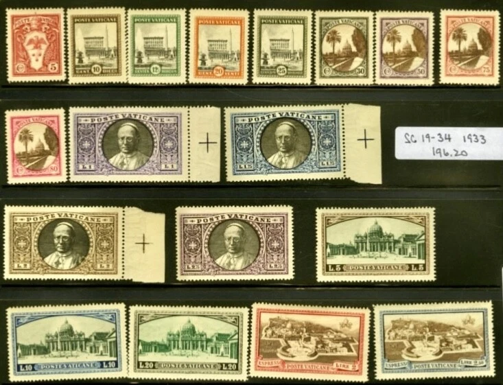 Vatican #Mi21-Mi38 MNH 1933 Pius Peter Colonnade [19-34 E3-E4] - Image 1 of 1