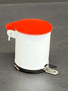 VTG Miniature Dollhouse Furniture Metal Trash Can Foot Pedal Flip Top Red White - Picture 1 of 7
