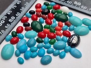 Vintage mixed mostly plastic oval turquoise green Jewellery making cabochon lot