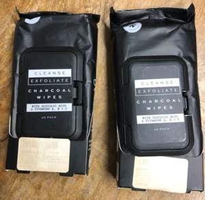 Lot of 2 BLAQ Cleanse Exfoliate Charcoal Cleansing wipes / cloths 25 pk NEW - Picture 1 of 5