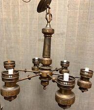 Vtg Brass Ceiling Greek Key 6 Arm Chandelier Light Fixture Vintage Rare Regency