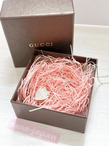 Near MINT GUCCI Sterling Silver Heart Logo Tag Pendant Necklace W/Box Japan NM - Picture 1 of 12