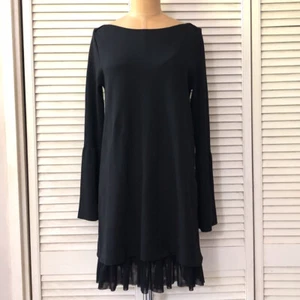 Zara Knit Womens Dress Small Black Bell Sleeve Boatneck Ruffle Business Party - Picture 1 of 8
