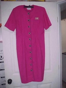 Miss Dorby Pink w/Blue Silver Edge Buttons Dress Size 10 - Picture 1 of 5