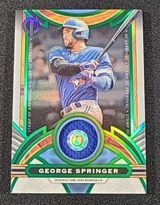 George Springer 2023 Topps Tribute #/99 TIMBRO DI APPROVAZIONE GIOCO USATO RELIQUIA VERDE - Foto 1 di 5