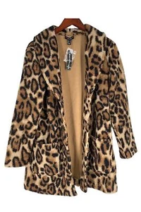 Susan Graver Weekend Reversible Sherpa & Polar Fleece Coat Leo/Camel - Picture 1 of 2