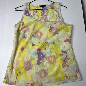 Portmans Top Size 10 Blouse Yellow Sleeveles 100% Polyester Flower Pattern Bead - Picture 1 of 11
