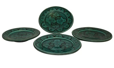 Moroccan Serving Ceramic Plates Handmade Appetizer Tapas Set Of Four Dark Green - Image 1 of 4