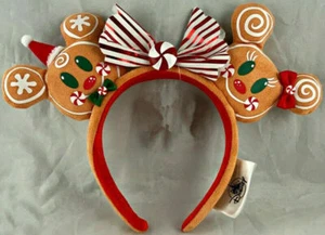 Cerchietto Orecchie di Natale Disney Parks 2021 Minnie Topolino Pan di Zenzero NUOVO - Foto 1 di 3