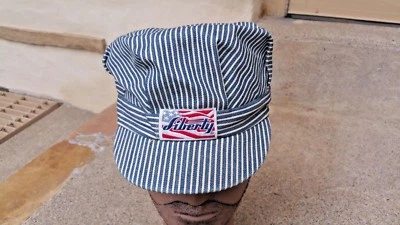 Vtg Liberty Workwear Hickory Stripe Denim Jean Engineer Hat Sz Small New Old  - Image 1 of 4