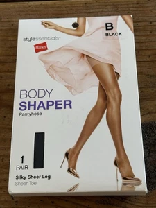 HANES Stylessentials BODY SHAPER PANTYHOSE~Size B~BLACK Silky Sheer Leg NEW - Picture 1 of 5