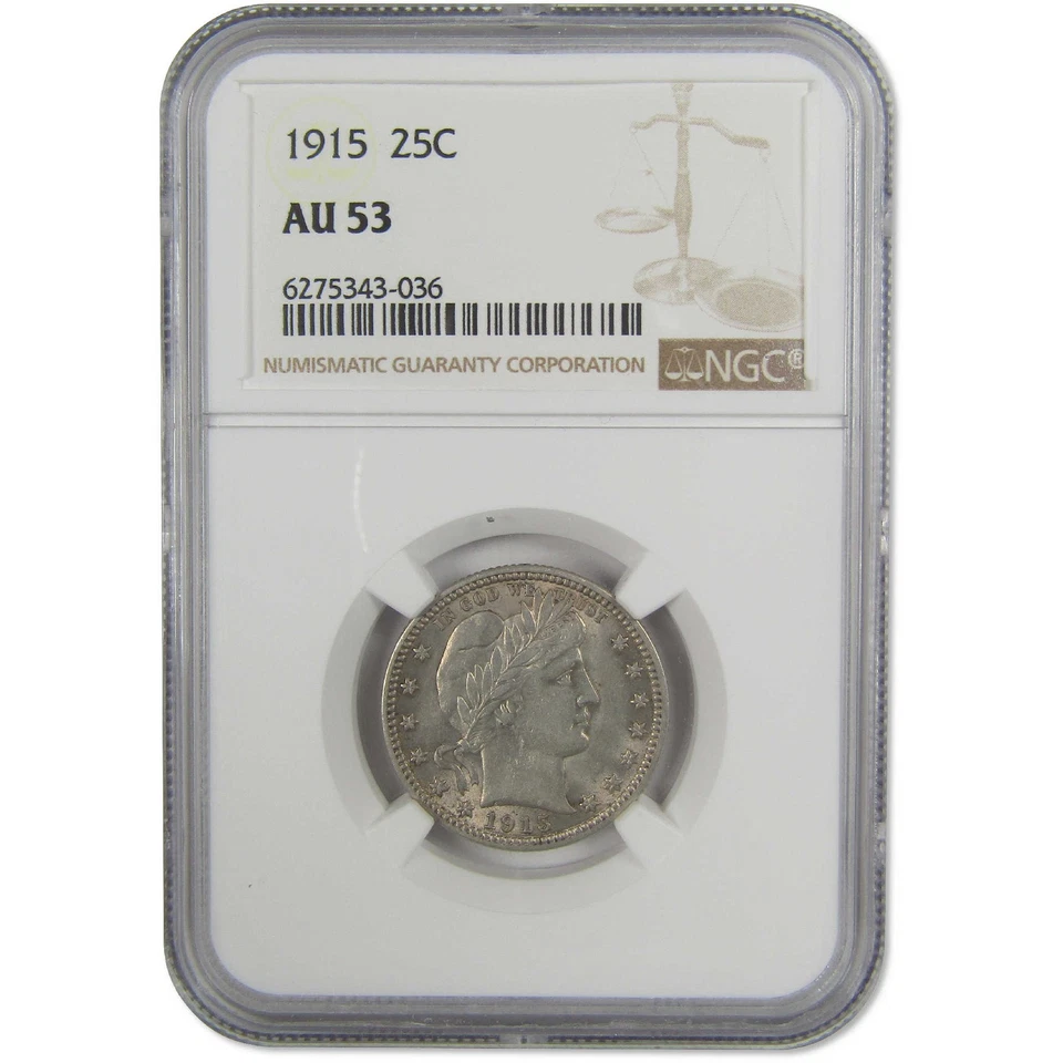 1915 Barber Quarter AU 53 NGC Silver 25c Coin - Image 1 of 4