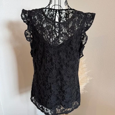 Top sin mangas de encaje transparente negro mercado negro de la Casa Blanca talla 10 Foto 1 de 4