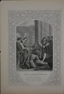 Antike religiöse Kunst Christus wäscht Jünger Füße 1860 Gravur Christentum - Bild 1 von 7