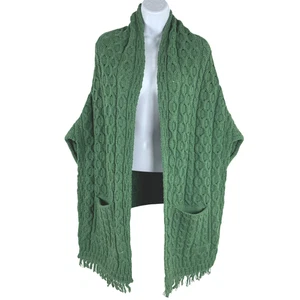 Mantón de pescador Aran Woollen Mills talla única verde lana merino nuevo con etiquetas FS-1455 - Imagen 1 de 10