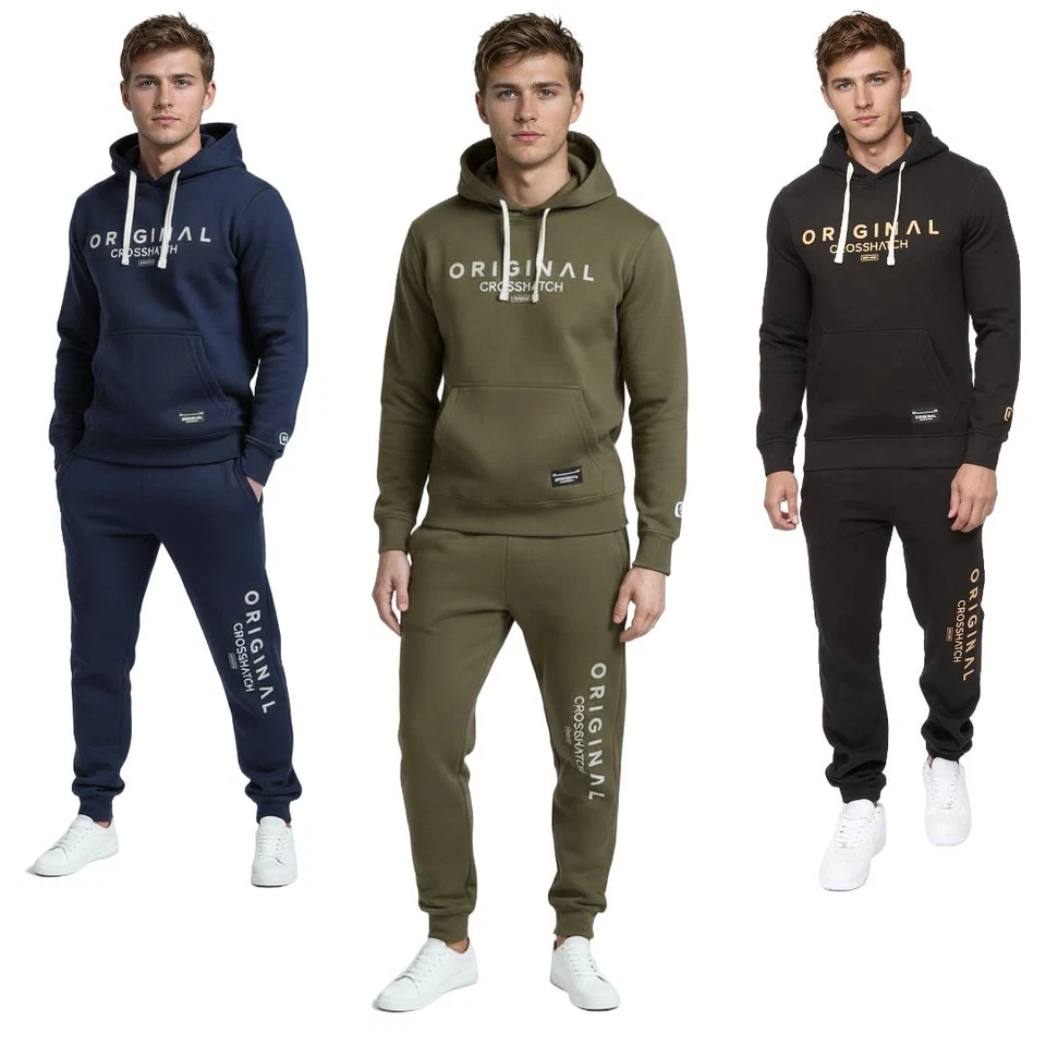 Mens Crosshatch Tracksuit Comfy Hoodie & Joggers Lounge Set Casual Sports - Image 1 of 1