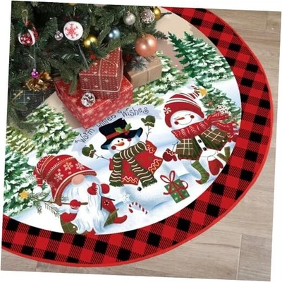  48 Inch Christmas Tree Skirt Polyester Xmas Tree Skirt with Deer Snowflake - Image 1 of 4