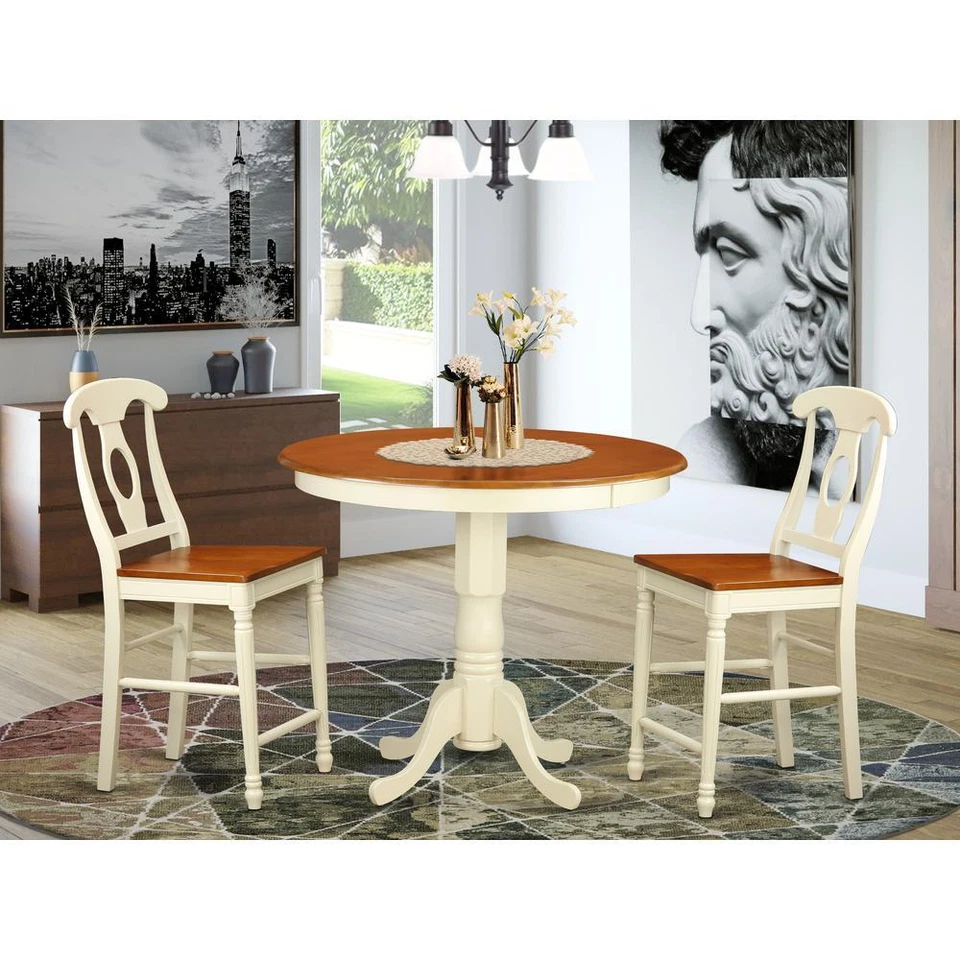 East West Furniture Jackson Wood 3-Pc Counter Height Dining Set JAKE3-WHI-W