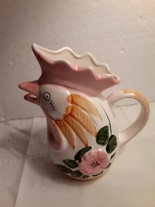 Vintage White Rooster Ceramic Pitcher Handmade Pours Through Beak 7"inch Tall - Picture 1 of 7
