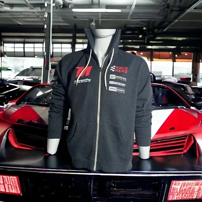 Sudadera con capucha de manga larga gris largo con cremallera completa para deportes de motor para hombre Foto 1 de 4