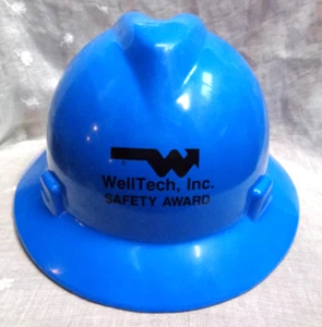 Vtg MSA Medium V-GARD ansi Z89.1, 1986 Class B Blue Hard Hat WELLTECH INC SAFETY - Picture 1 of 8