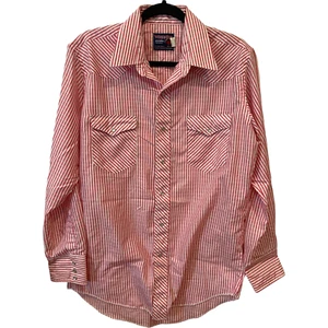 Wrangler Pro Rodeo Shirt Red Stripe Snaps Mens 16X33 Tapered Fit X Long Tail Vtg - Picture 1 of 7