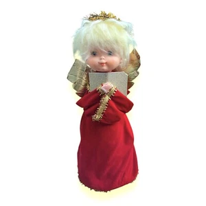Vintage Mod MCM 9” Angel Rubber Face Tree Topper Decor Kitschy Japan Red Gold - Picture 1 of 9