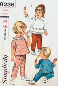 Vintage Simplicity Pattern 6236 | Retro Toddler Girls Tops & Pants | Size 3 - Picture 1 of 2
