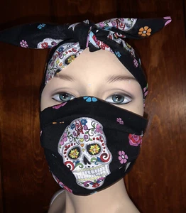 Sugar Skull Face Mask Headband With Glitter Day Of The Dead Día De Los Muertos - Picture 1 of 3