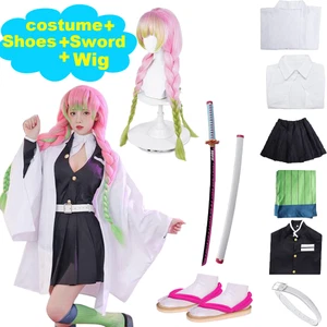 Halloween Cosplay Costume Kanroji Mitsuri Party Role Outfit with Shoes Wig Sword - Picture 1 of 14