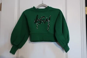 msgm sweatshirt girls green cropped size 4 beaded logo - Picture 1 of 5