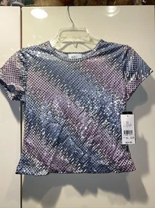 Girls Size XL Pink Shimmer Shirt Crop Top Sequin Glitter. New with tags! - Picture 1 of 6