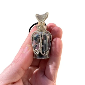 Openable Crystal Jar Urn Pendant Sterling Silver Wire Wrap Urn Ashes Necklace - Picture 1 of 12