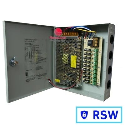 RVT Cassetta Alimentatore Stabilizzato BOX 9 uscite 12 VOLT 15A 180 W per Telecamere