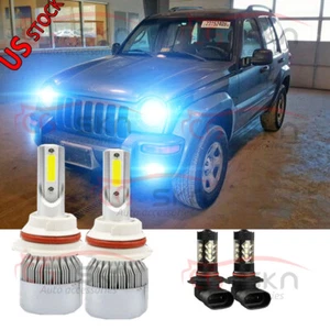 For Jeep Liberty 2002-2007 8000K LED Headlight + Fog Lights Bulbs 9007 9145 4PC - Picture 1 of 12