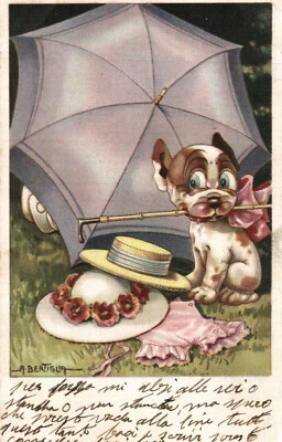 A. BERTIGLIA - Bambini con Cane Bonzo - Ombrello - Scritta - #133 - Immagine 1 di 2