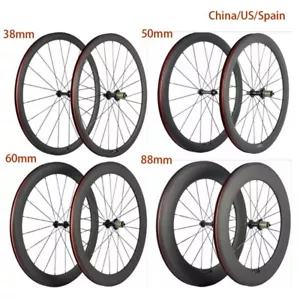 700C Carbon Fiber Road Bike Wheelset 38/50/60/88mm Depth UD Matte Basalt Brake - Picture 1 of 15