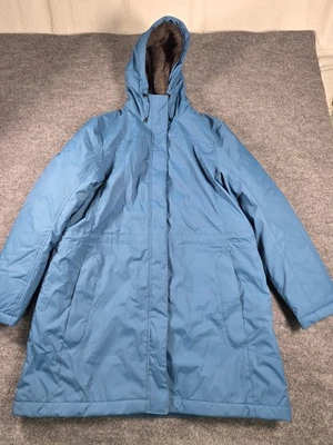 LL Bean Winter Warmer Teal Hooded Sherpa Fleece Lined Coat Jacket Women XL - Image 1 of 4
