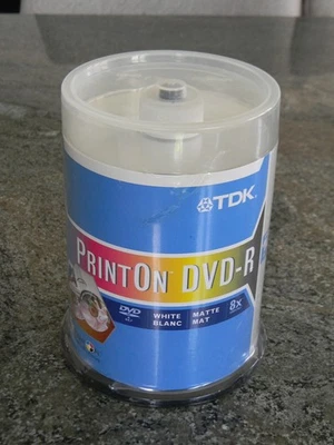 New TDK 8X DVD-R White Matte Print-On Single Sided Printable Disc Spindle 100ct - Image 1 of 2