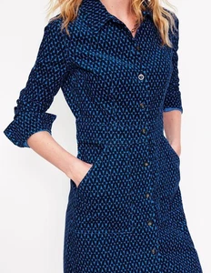 Boden Flora Blue Diamond Needlecord Cord Shirt Dress UK 14 - Picture 1 of 11